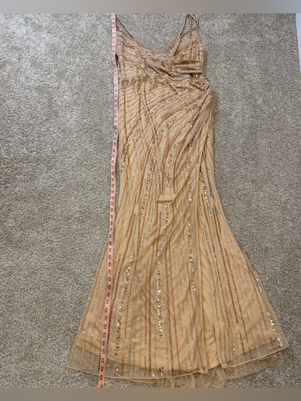 Mac Duggal Women's Sequined Spaghetti Strap Cowl Back Gown Dress Nude SZ 10 - Picture 6 of 8